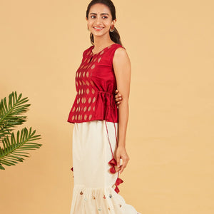 Red And Gold Zari Short Top