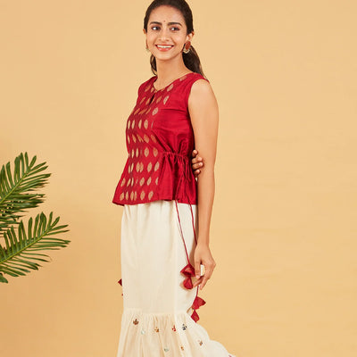Red And Gold Zari Short Top