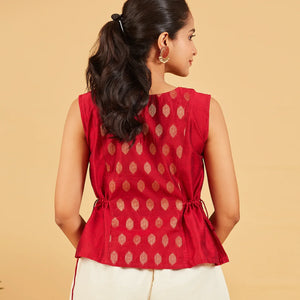 Red And Gold Zari Short Top