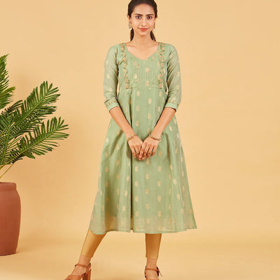 Pastel Green Embroidered Festive Kurta