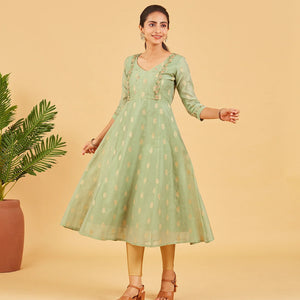 Pastel Green Embroidered Festive Kurta