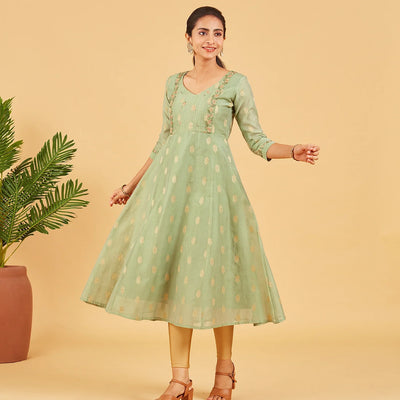 Pastel Green Embroidered Festive Kurta