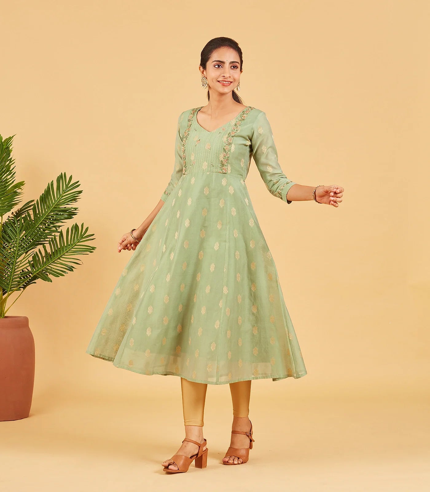Pastel Green Embroidered Festive Kurta