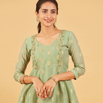 Pastel Green Embroidered Festive Kurta