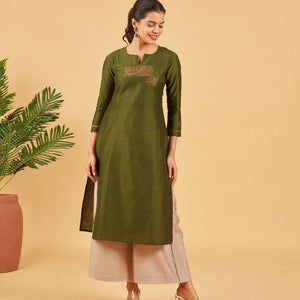 Solid Olive Green Kurta