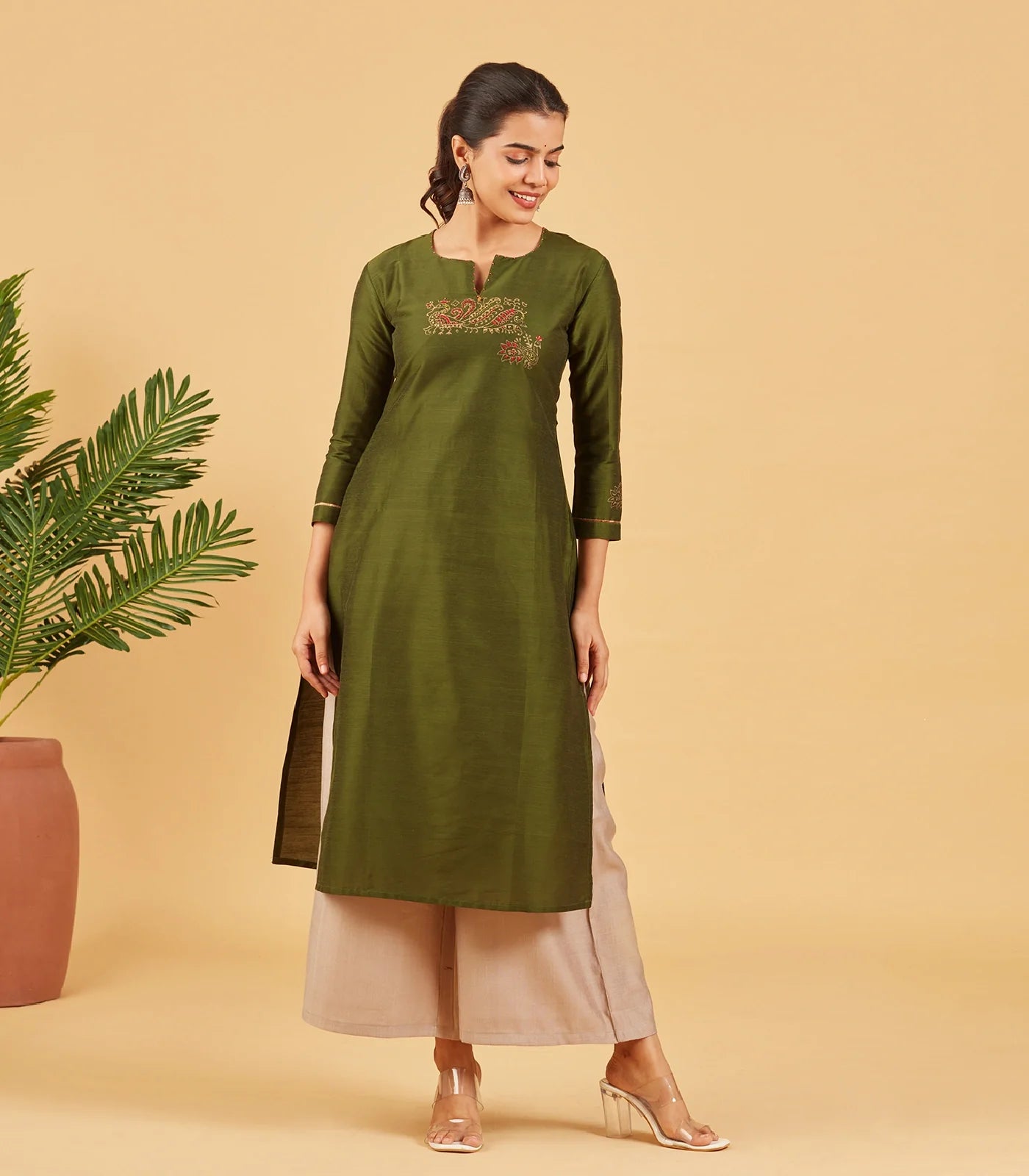 Solid Olive Green Kurta