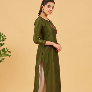 Solid Olive Green Kurta