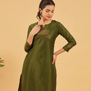 Solid Olive Green Kurta