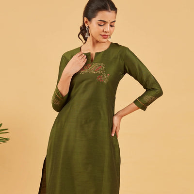 Solid Olive Green Kurta