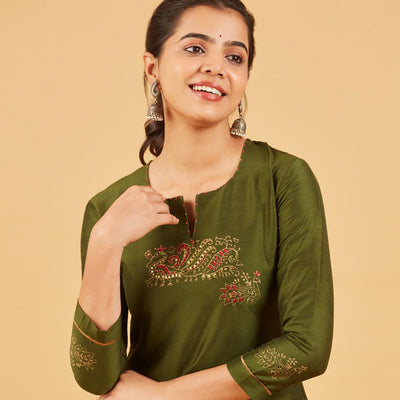 Solid Olive Green Kurta