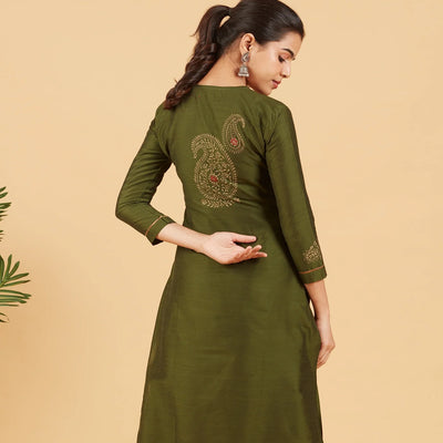 Solid Olive Green Kurta