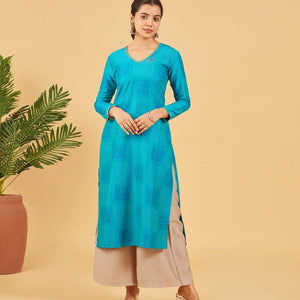 Aqua Blue Printed Kurta