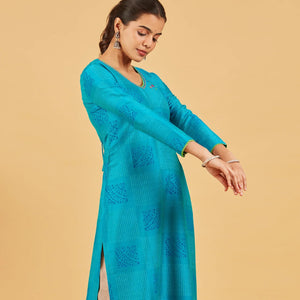 Aqua Blue Printed Kurta