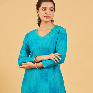 Aqua Blue Printed Kurta
