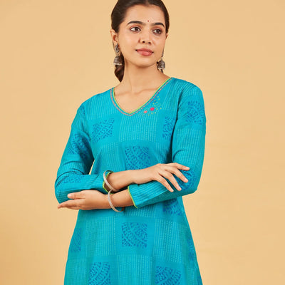 Aqua Blue Printed Kurta