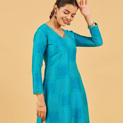 Aqua Blue Printed Kurta