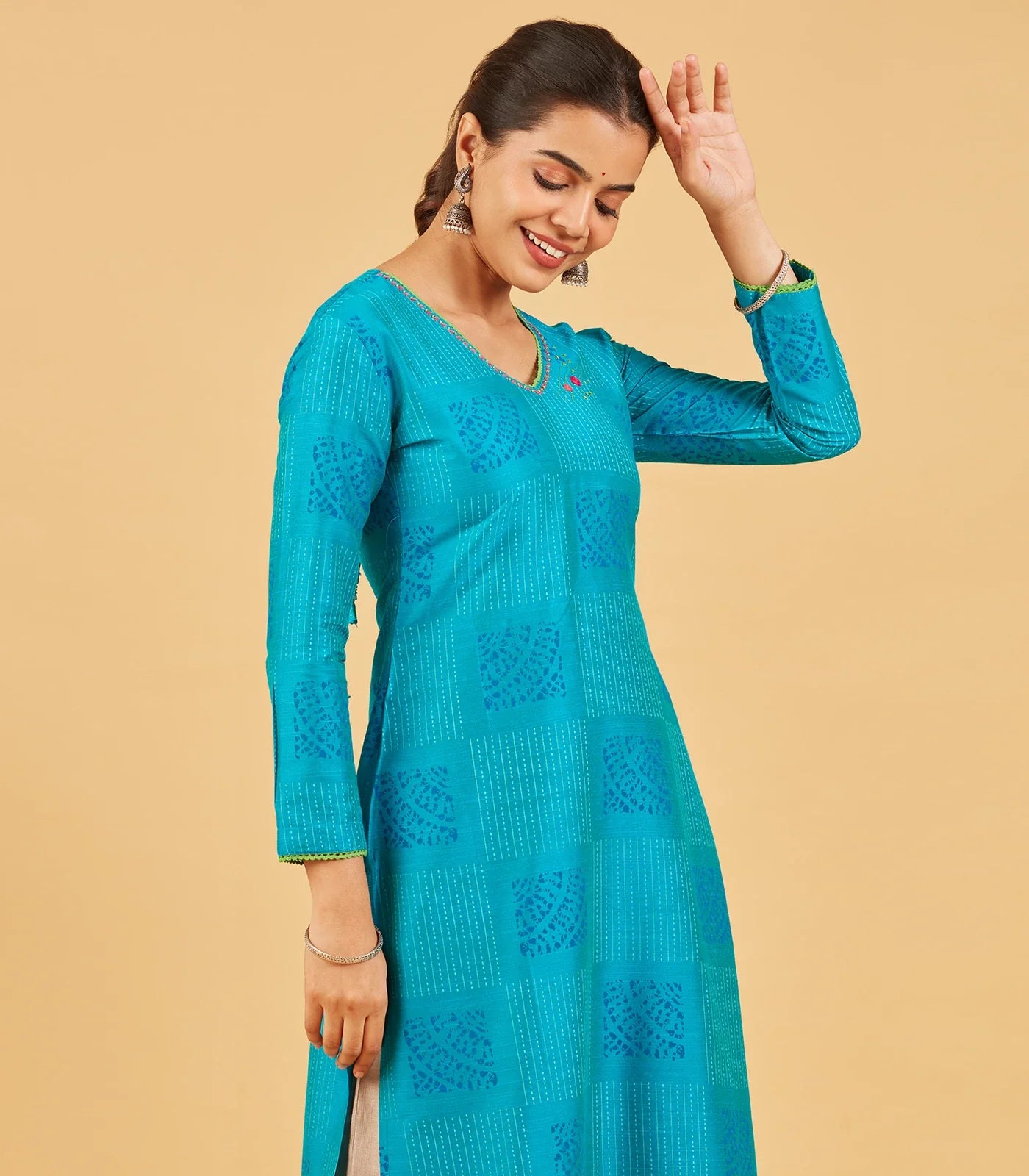 Aqua Blue Printed Kurta