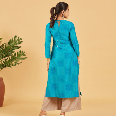 Aqua Blue Printed Kurta
