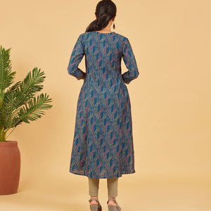 Navy Blue Abstract Printed Kurta