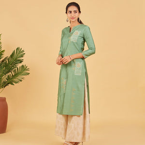 Pastel Green Foil Printed Kurta