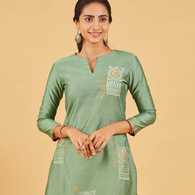 Pastel Green Foil Printed Kurta