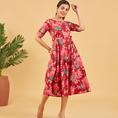 Maroon Floral Dress
