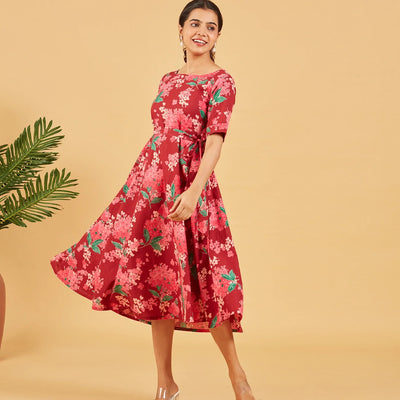 Maroon Floral Dress