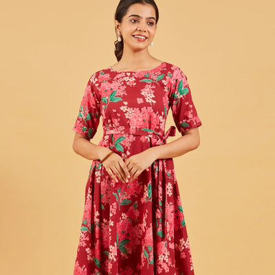 Maroon Floral Dress