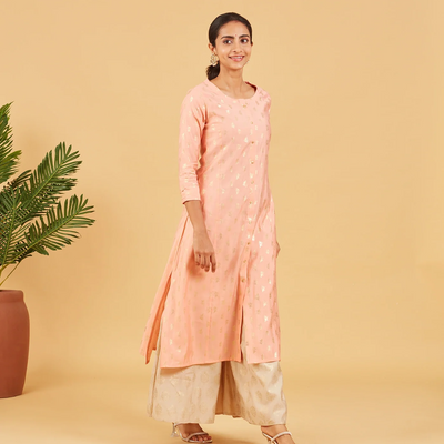 Pastel Peach Foil Printed Kurta