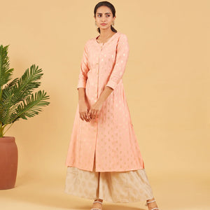 Pastel Peach Foil Printed Kurta