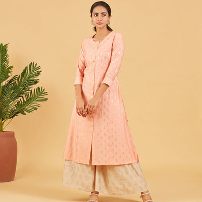 Pastel Peach Foil Printed Kurta