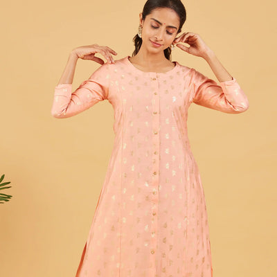 Pastel Peach Foil Printed Kurta