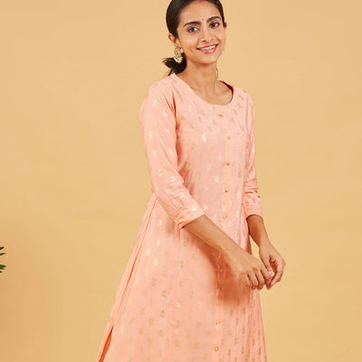 Pastel Peach Foil Printed Kurta