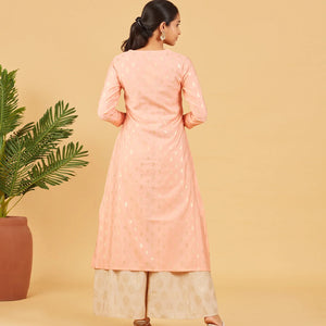 Pastel Peach Foil Printed Kurta