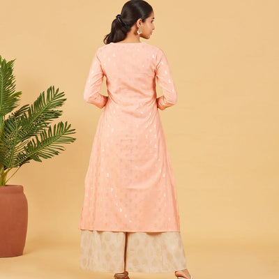Pastel Peach Foil Printed Kurta