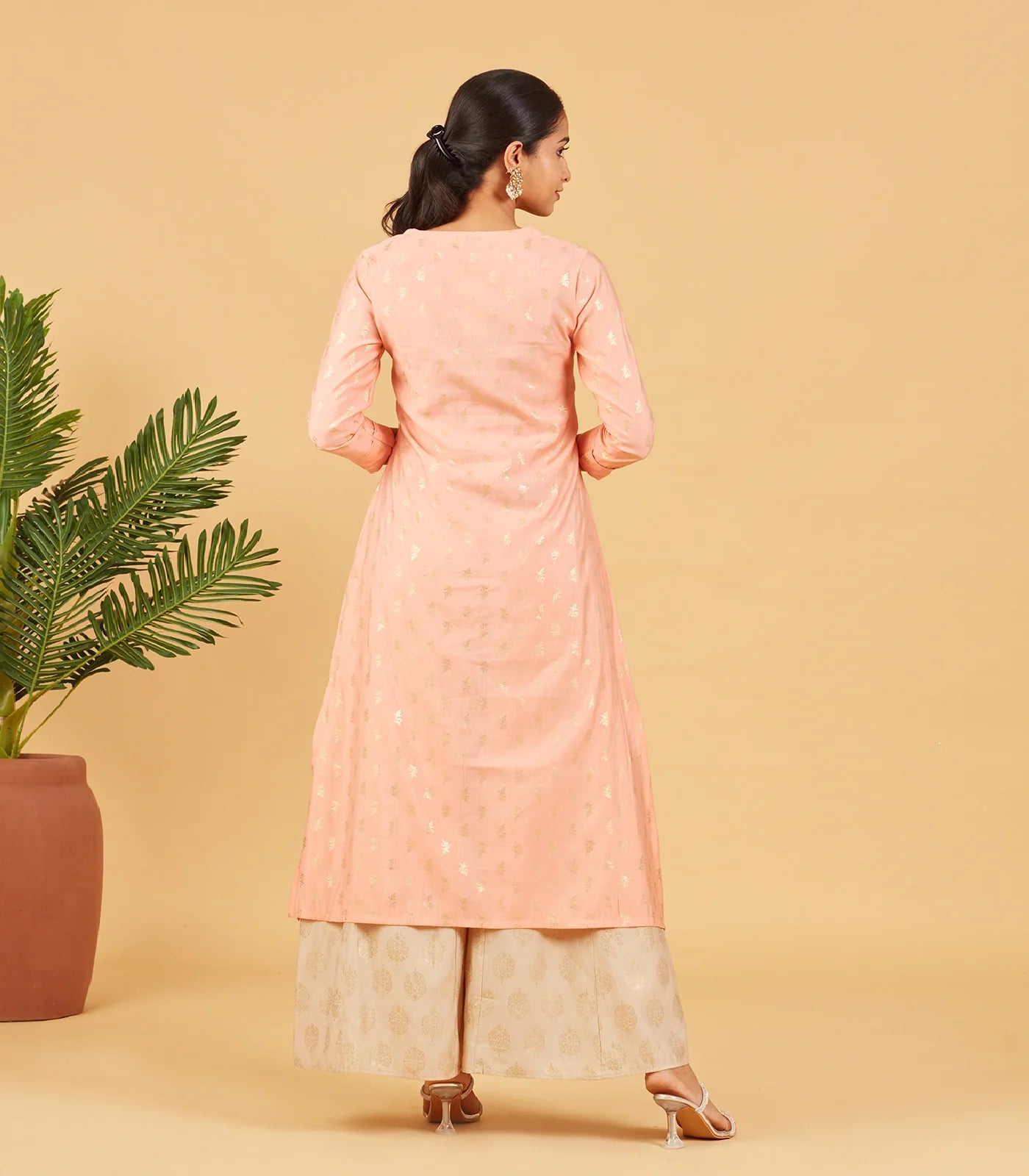 Pastel Peach Foil Printed Kurta