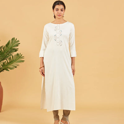 Solid Ivory Cotton Kurta