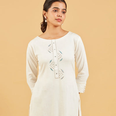 Solid Ivory Cotton Kurta