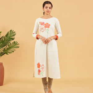 White Floral Printed Kurta