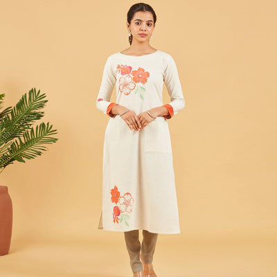 White Floral Printed Kurta