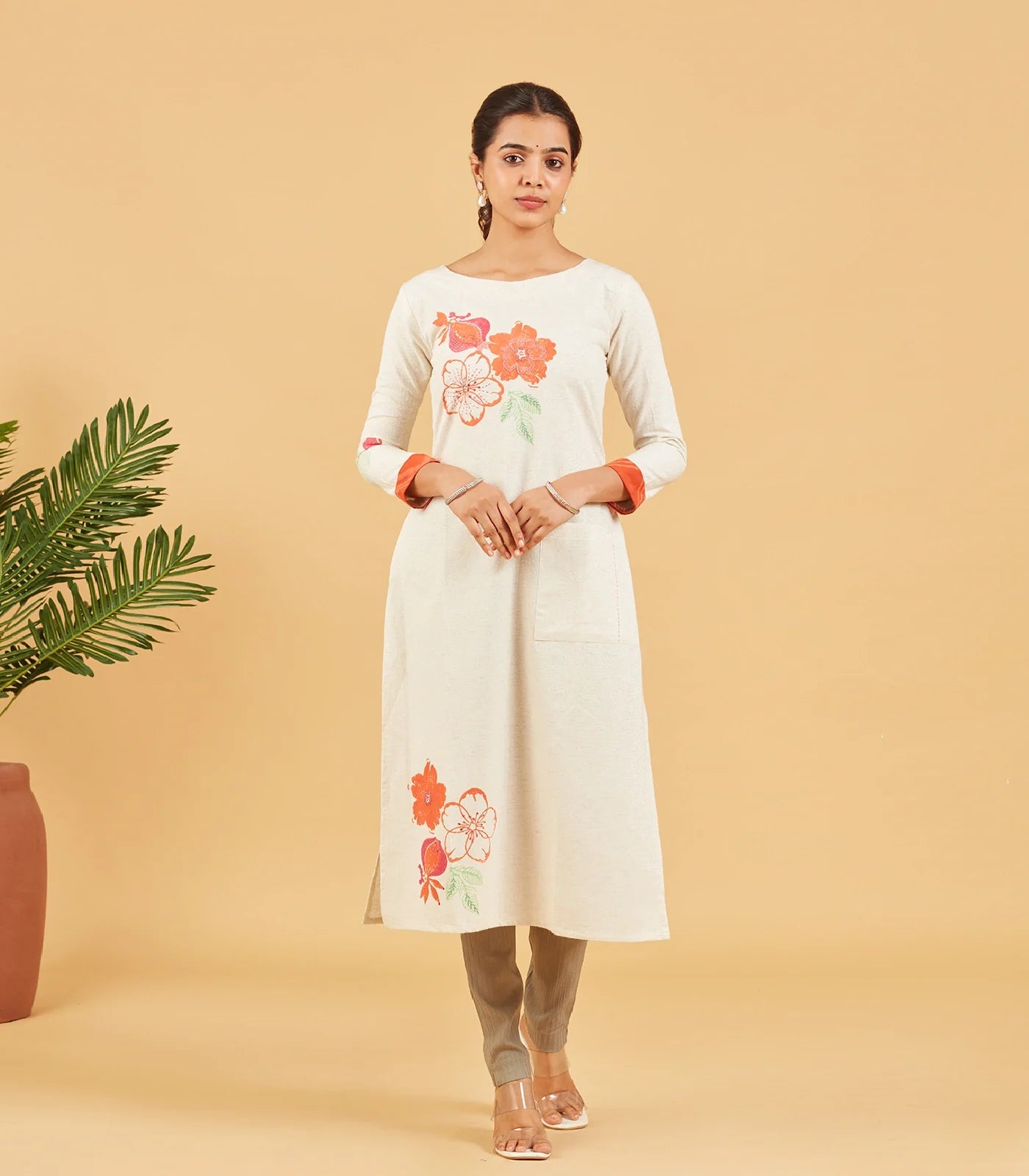White Floral Printed Kurta