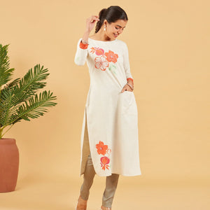 White Floral Printed Kurta