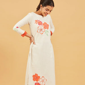 White Floral Printed Kurta