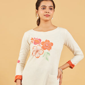White Floral Printed Kurta
