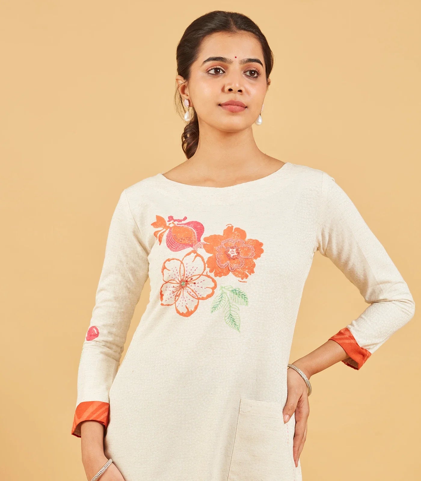 White Floral Printed Kurta