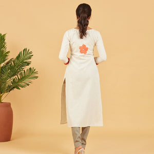 White Floral Printed Kurta