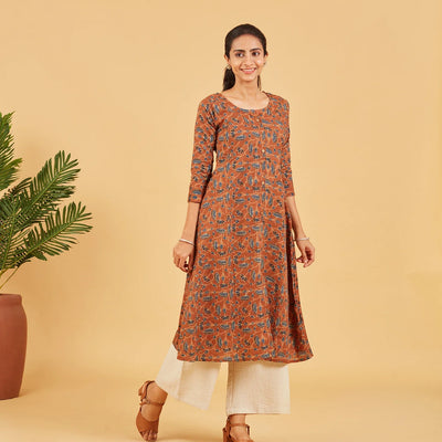 Earthy Brown Printed Cotton Kurta