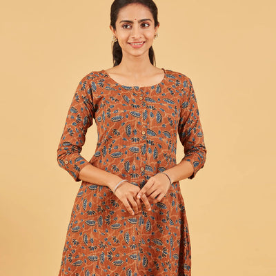 Earthy Brown Printed Cotton Kurta