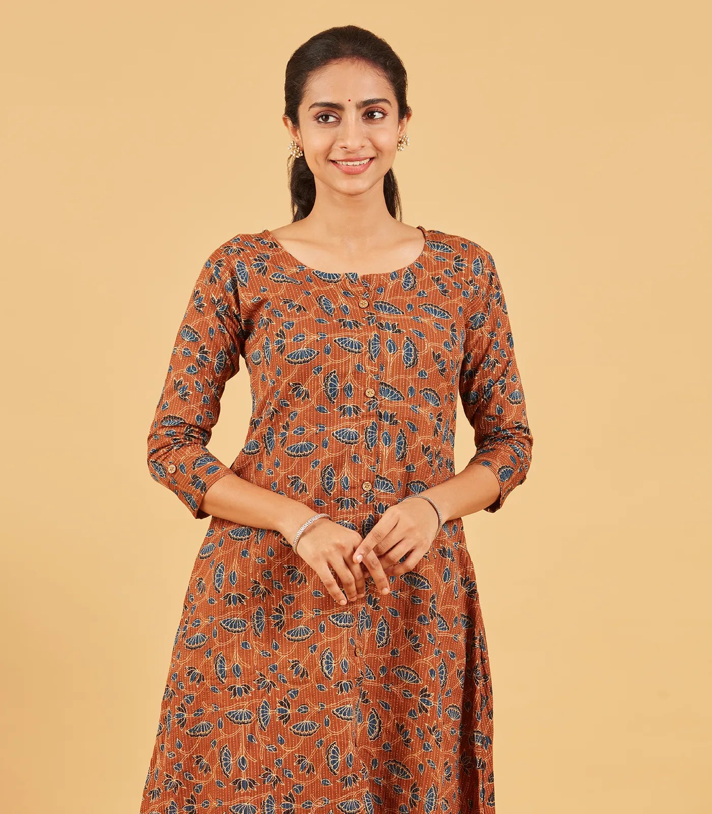 Earthy Brown Printed Cotton Kurta