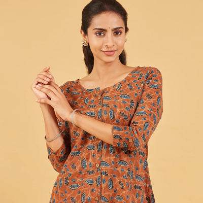 Earthy Brown Printed Cotton Kurta